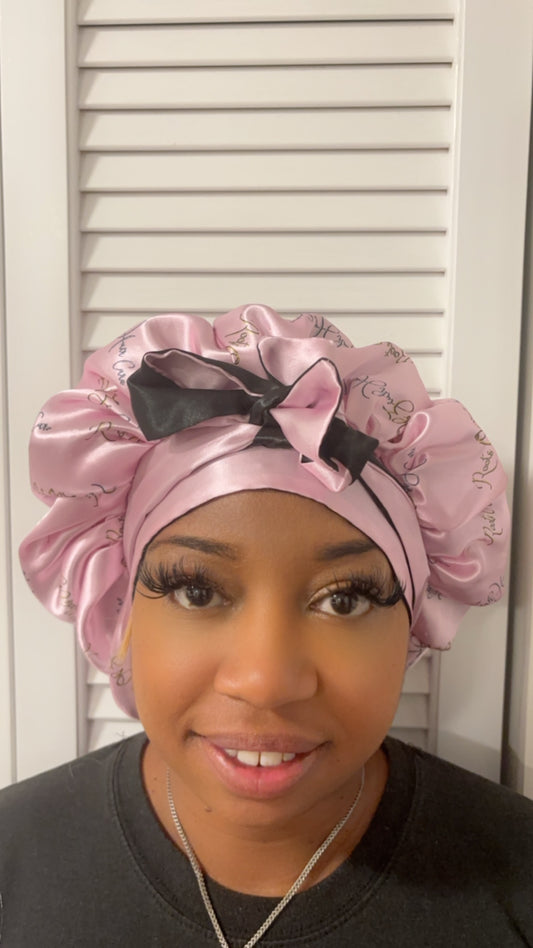 Satin Bonnet for sleeping , reversible with two layers and adjustable tie ..