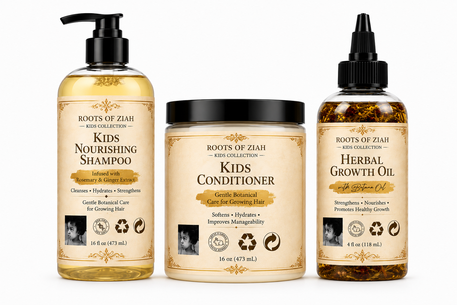 Roots Of Ziah Kids 3-Step Hair Care Bundle (with Batana)